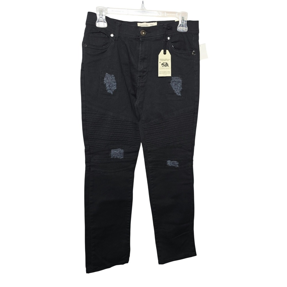 Trestles Supply Co Moto Pants Women Size 18 Black Distressed Ribbed Stretch Fit